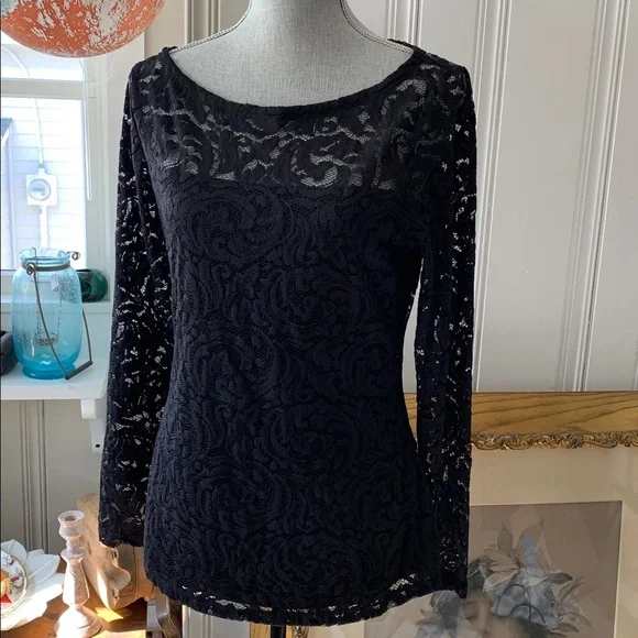 Cache lace top black long sleeve stretchy Victorian steampunk - Picture 3 of 14